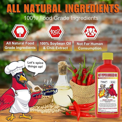 CreatureCops™ Spicy Squirrel Seed Sauce | All-Natural & Squirrel-Resistant Hot Pepper Bird Seed Oil | Flaming Hot Sauce - Seasons >60lb per 16oz Bottle