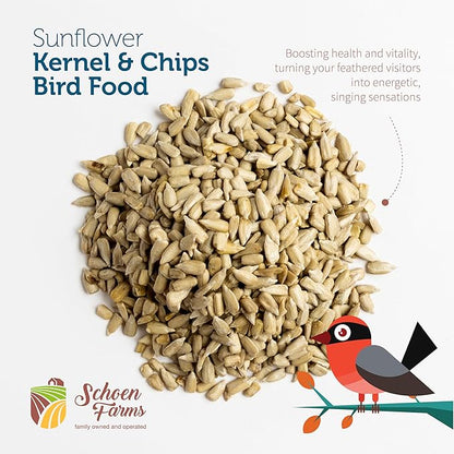 Schoen Farms Sunflower Kernels & Chips – 6 lb Bag – Hulled Sunflower Hearts Bird Seed – Clean, Wild Bird Food for Finches, Jays & Chickadees