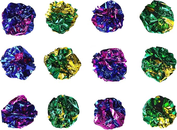 CHIWAVA 24PCS 1.6" Mylar Balls Shiny Crinkle Cat Toys Ball Kitten Crackle Lightweight Play Assorted Color