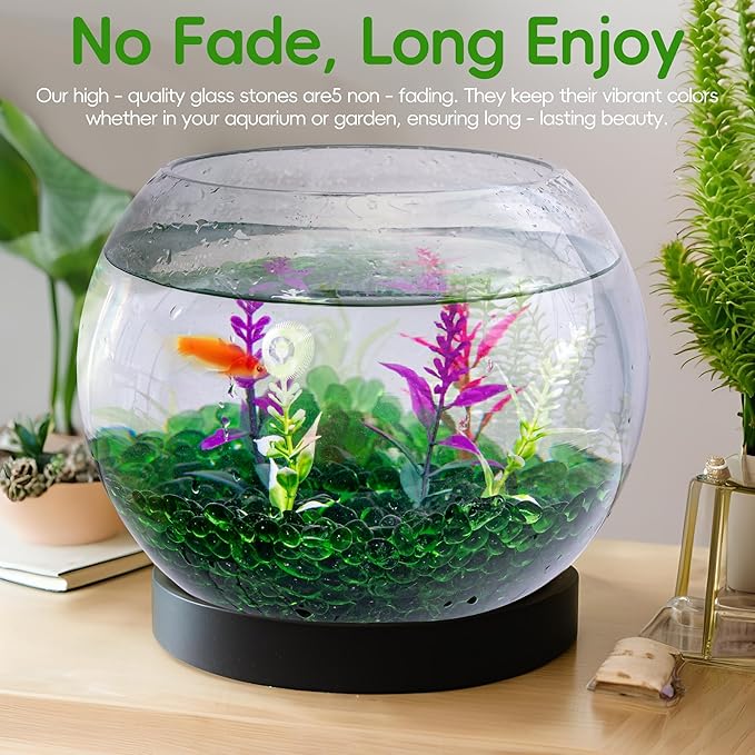 Meschett Colorful Glass Stones, 1 LB Fish Tank Gravel, Small Irregular Rainbow Aquarium Gravel for Aquarium Decorations and Turtle Tank, Sea Glass Beads Crystals for Fish Bowl, Vase Filler,Green