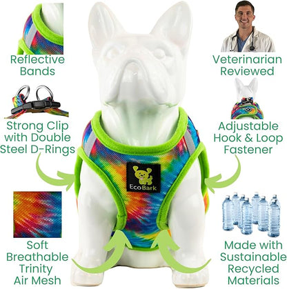 EcoBark Step in Dog Harness - Soft Mesh Dog Vest Harnesses for Puppies and Small Dogs - Reflective and Adjustable No Pull and No Choke Halter Harness - Mesh Comfort Padded Body Harness (Tie-Dye, XS)