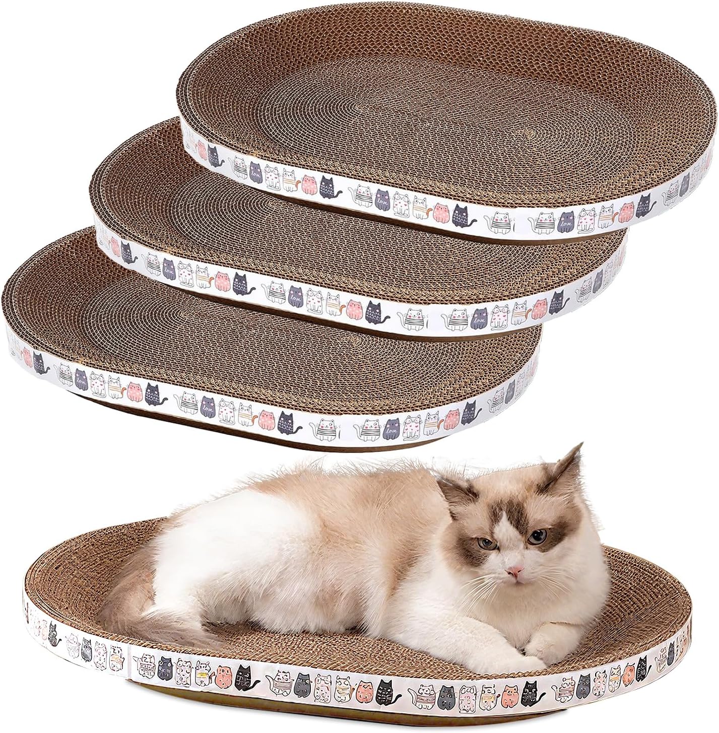 Cat Scratch Pad, 4 Pack Cardboard Cat Scratcher Pad Board Bed Bowl Cat Scratch Bed, Cat Scratcher Bed for Cats Grinding Claw Furniture Protector Indoor