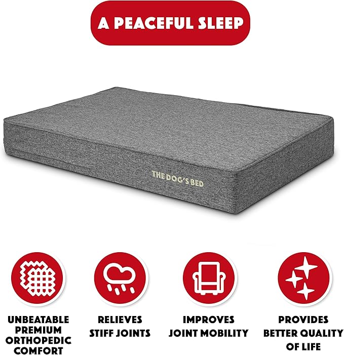 The Dog’s Bed Orthopedic Memory Foam Dog Bed, XL Grey Linen, Pain Relief for Arthritis, Hip & Elbow Dysplasia, Post Surgery, Lameness, Calming, Waterproof Washable Covers