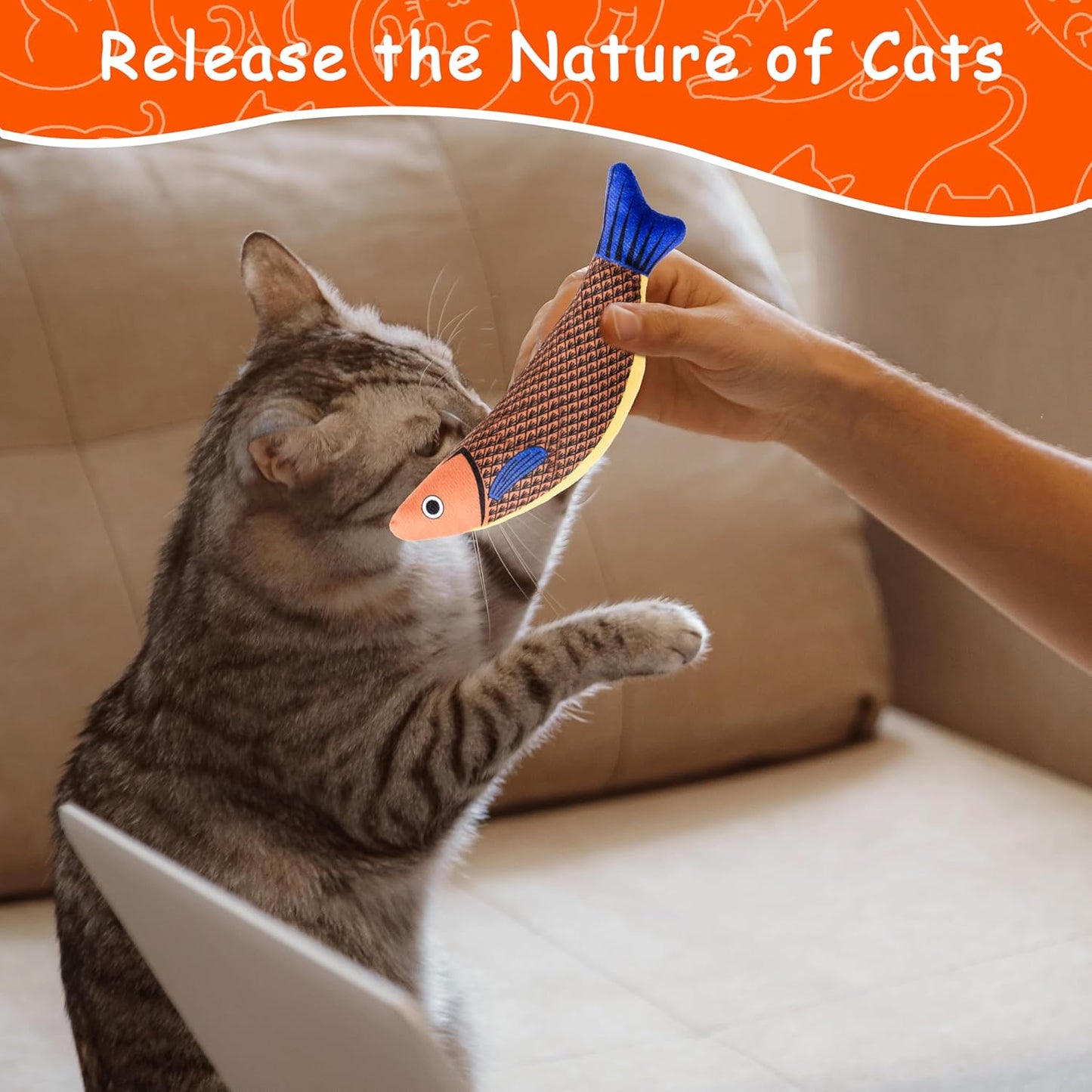 Soft Catnip Toys Fish, 3 Pack Bell Sound Cat Toys, Interesting Indoor Cat Kicker Toys, Durable and Highly Interactive Catnip Toys (Knife Fish)