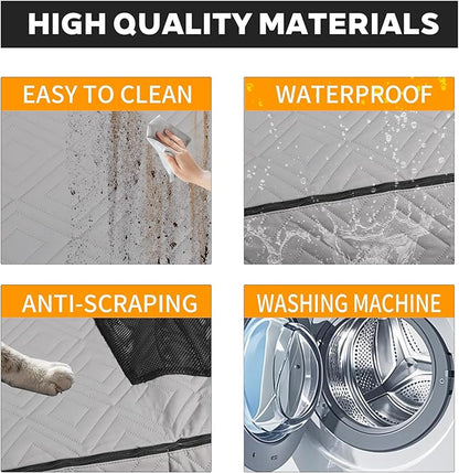 Dog Back Seat Extender & Car Seat Cover - Upgraded PU Leather, Hard Bottom Holds 400lbs, Waterproof Anti-Scratch Dog Hammock for Cars, SUVs, Trucks | Easy to Clean + Pets Safety Belt (GRAY-L)