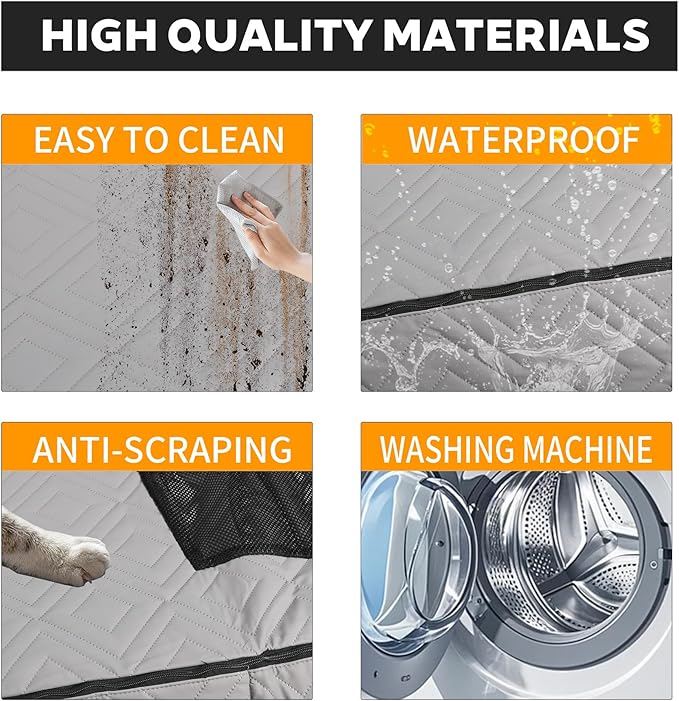 Dog Back Seat Extender & Car Seat Cover - Upgraded PU Leather, Hard Bottom Holds 400lbs, Waterproof Anti-Scratch Dog Hammock for Cars, SUVs, Trucks | Easy to Clean + Pets Safety Belt（GRAY-XL）