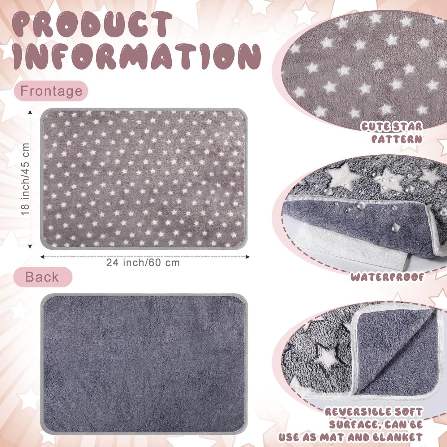 2 Pcs Large Self Warming Cat Pad Self Heating Cat Mat Bed Dog Crate Pet Blankets Thermal Heated Bed Mat for Outdoor Indoor Newborn Kittens Puppies Dog(Small Star,24 x 18)