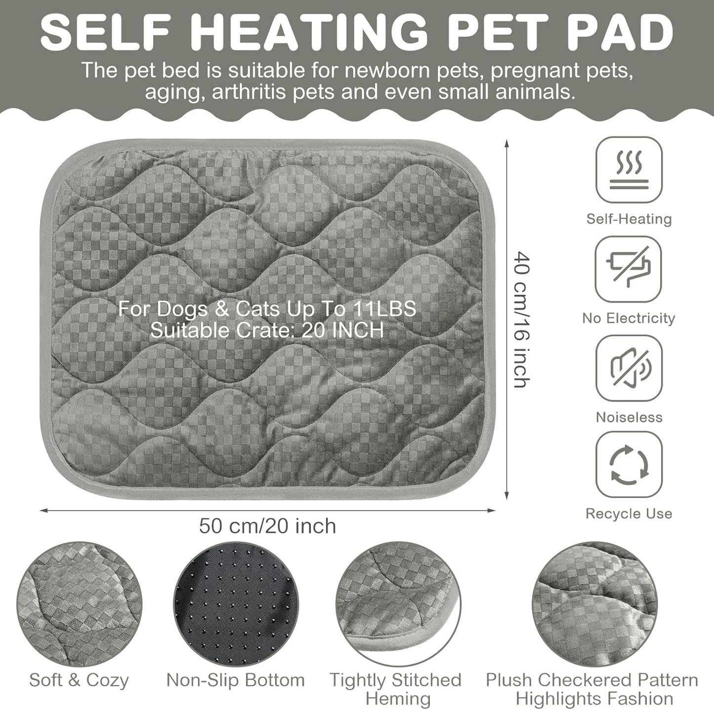 4 Pack Self Warming Cat Mat Self Heating Cat Pad Warm Thermal Pet Bed Washable Dog Crate Pad Body Heat Dog Bed Mat Blanket Non Slip Bottom for Outdoor Indoor Pets