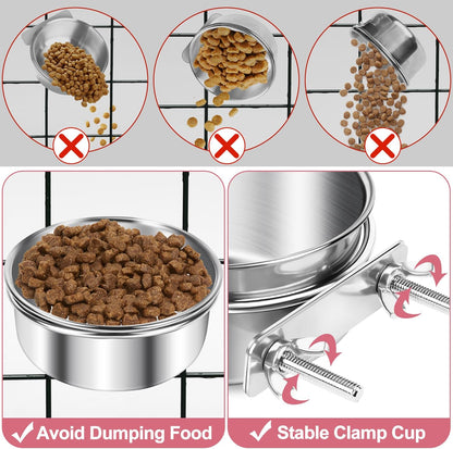 ToLanbbt 10 Pcs Stainless Steel Bird Food Bowls Water with Double Screws and Clamp Holders, Parrot Feeding Dish Cups Parrot Cage Coop Feeders for Cockatiel Conure Budgie Parakeet Macaw Small Animal, S