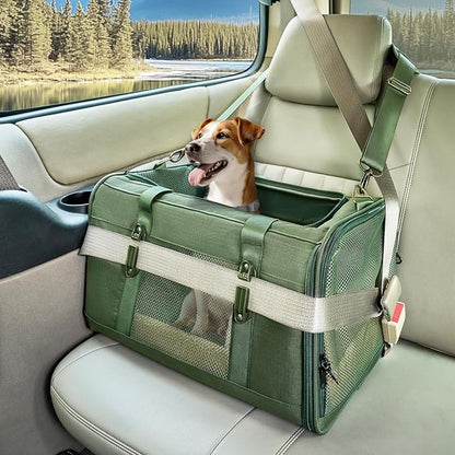 Petsfit 19x12x12 Pet Carrier for Large Cats (up to 20 lbs), Soft-Sided Small Dog Travel Carrier, Upgraded with Patented Buckle and Soft Padding, Ideal for Car Road Trips Green