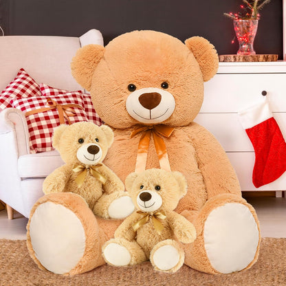 MorisMos 39" Giant Teddy Bears with Babies, Large Mom and 2 Baby Bears for Baby Shower, Big Stuffed Plush for Kids, Brown