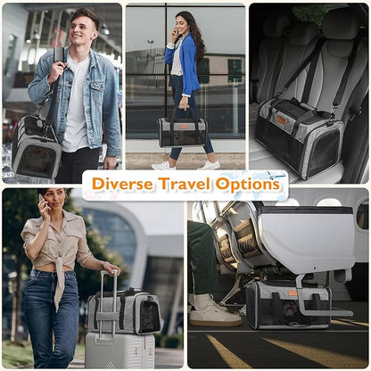 PETUX TSA Approved Pet Carrier in Cabin, 17"x11"x9.5" Soft Cat Carriers for Small Cat up to 12 lb, Top-Open Portable and Breathable Pet Carrier Airline Approved for Travel and Vet Visit, Grey