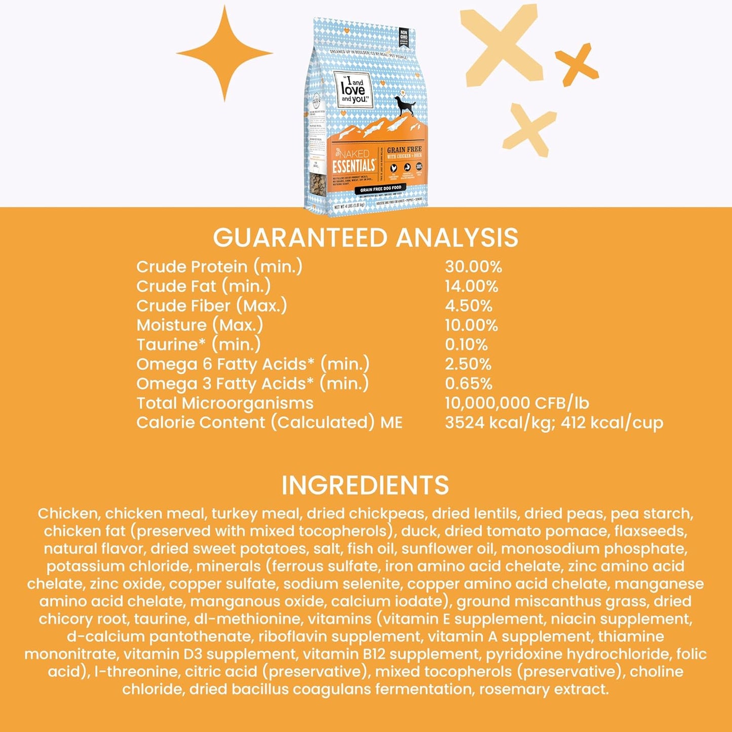 I and love and you Naked Essentials Dry Dog Food - Chicken + Duck - High Protein, Real Meat, No Fillers, Prebiotics + Probiotics, 23lb Bag
