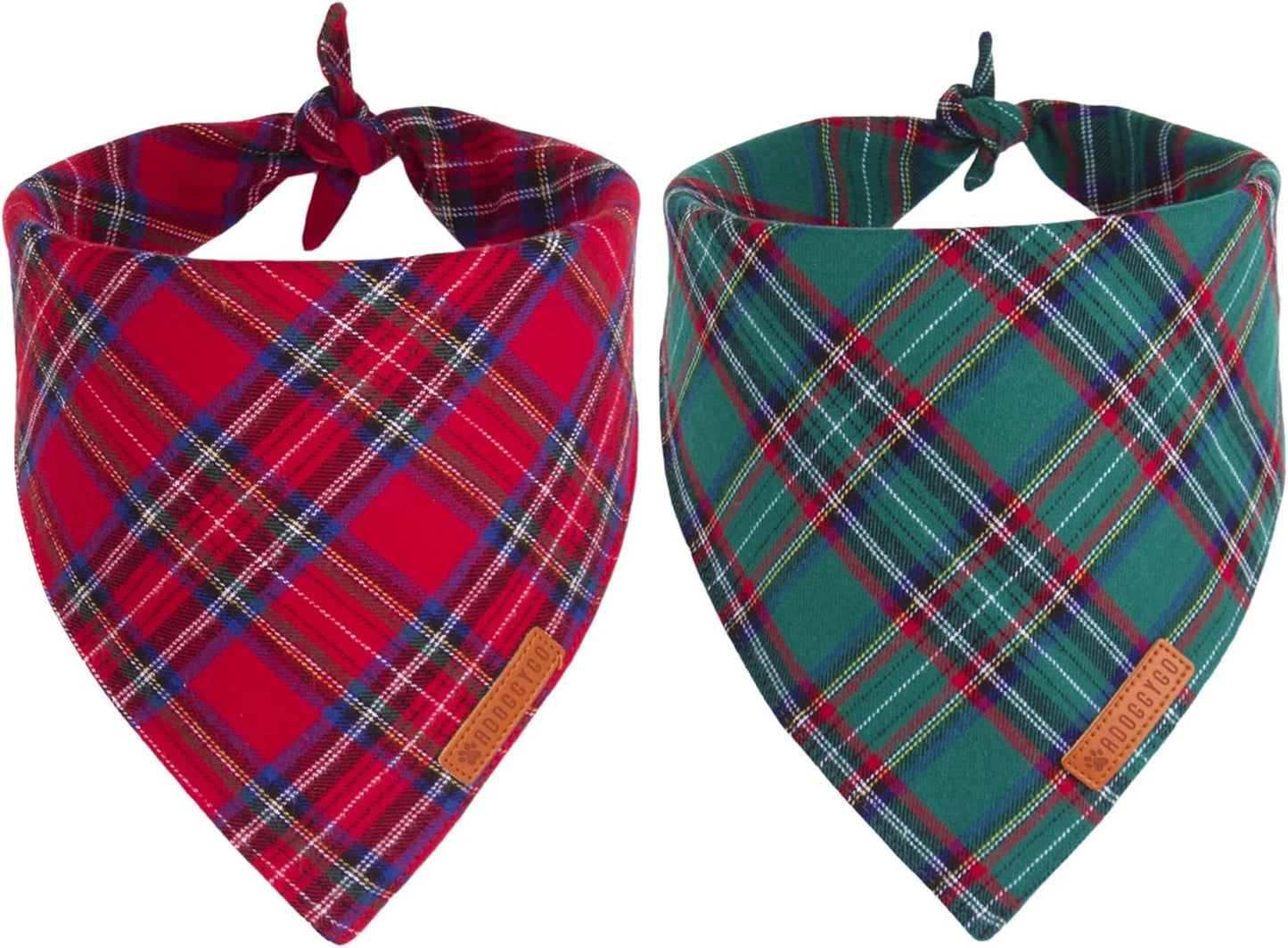 ADOGGYGO Christmas Dog Bandana 2 Pack, Stylish Plaid Pet Scarf, Premium Cotton Fabric, Multiple Sizes Offered, Christmas Bandanas for Medium Large Dogs Pets (Large)