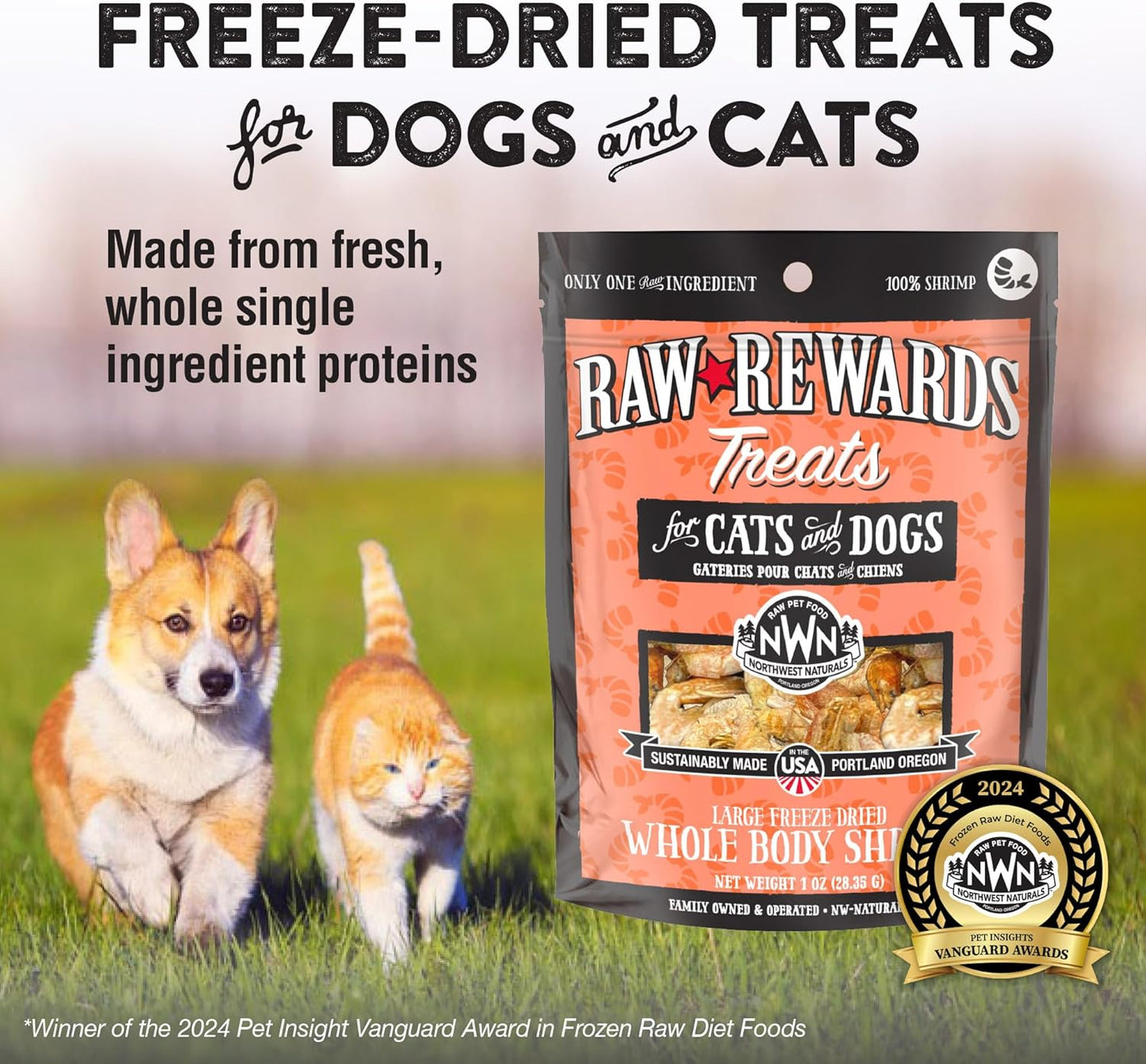 Northwest Naturals Raw Rewards Freeze-Dried Shrimp Treats for Dogs and Cats - Bite-Sized Pieces - Healthy, 1 Ingredient, Human Grade Ingredients, All Natural, Proudly Made in USA, 1 Oz (Pack of 3)