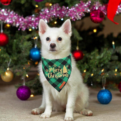 ADOGGYGO 2 Pack Dog Bandana Christmas Classic Plaid Triangle Pet Scarf Bibs Kerchief Merry Christmas Bandanas for Small Dogs Pets (Small)