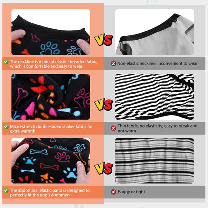 SCENEREAL Fleece Dog Pajamas for Small Medium Large Dogs, Warm Soft Puppy Jumpsuit, Adorable Bones Paw Print Pet Sweaters Clothes, Doggy Pjs Cat Coat for Boy Girl