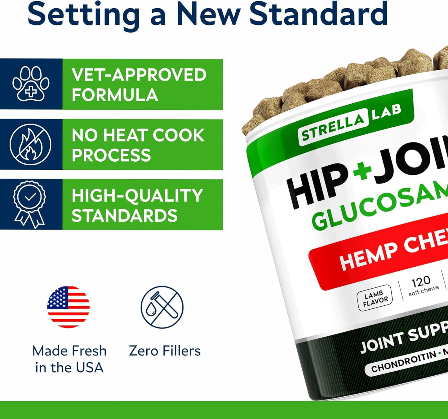 Advanced (Hemp+Glucosamine) Joint Treats for Dogs - Hip & Joint Supplement w/Chondroitin, Omega-3, MSM - Hemp Chews for Dogs Hip & Joint Pain Relief - Hip & Joint Care - Lamb Flavor - 120Ct