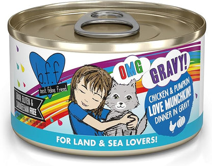 Weruva B.F.F. OMG - Best Feline Friend Oh My Gravy!, Love Munchkin! with Chicken & Pumpkin in Gravy Cat Food, 2.8oz Can (Pack of 12)