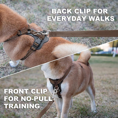 Plutus Pet Adjustable No Pull Dog Harness with Leather Accents, Heavy Duty Reflective Nylon Vest for Training, Hiking, Easy Walk Harness for Small, Medium, Large Dogs (Chocolate, M)