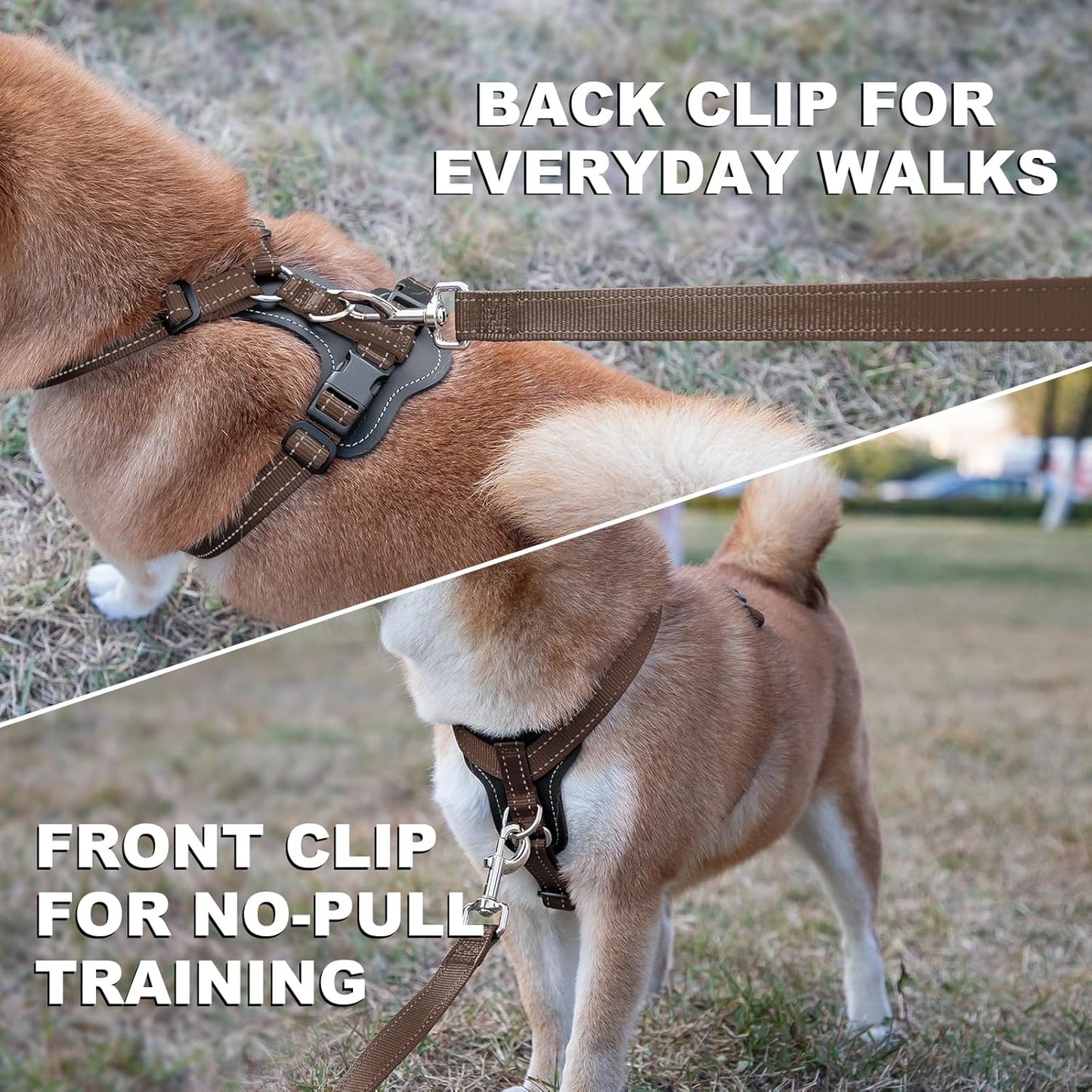 Plutus Pet Adjustable No Pull Dog Harness with Leather Accents, Heavy Duty Reflective Nylon Vest for Training, Hiking, Easy Walk Harness for Small, Medium, Large Dogs (Chocolate, S)