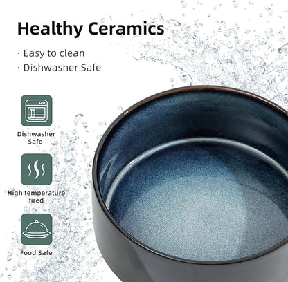 Ceramic 7.3inch Raised Double Bowls Set with Wooden Stand, Food & Water Bowls for Medium Breed Dogs, Weighted Dog Dishes, Pet Feeder(Starry Sky)