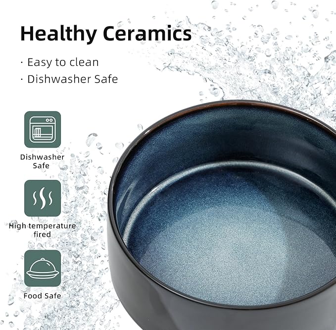 Ceramic 5.1inch Raised Dog and Cat Bowl Set, Elevated with Wooden Stand, Food and Water Bowl for Small Breed Dogs, Cats, Kitty, Weighted Dog Dishes, Pet Bowls(13.5oz, Starry Sky)