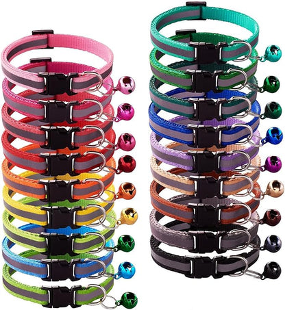 18Pcs Reflective Puppy Collars, Cat ID Collars with Bell Adjustable 19-32cm, Soft Nylon Adjustable Quick Release Identification Collars for Puppy Cat(Unbreakaway)