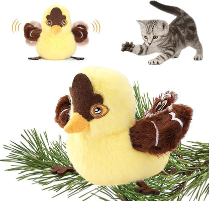Cat Toys Flapping Bird (No Flying)，Rechargeable Touch-Activated Interactive Toy with Lifelike Chirp for Indoor Cats & Kittens Exercise (Goldfinch