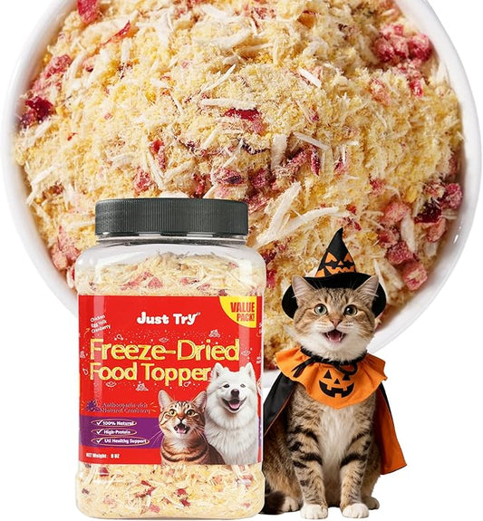 Just Try 8 OZ Cranberry Freeze Dried Cat & Dog Food Toppers Urinary Tract Cat Treats Mixers Low Calorie Chicken Egg Yolk High Protein for Kidney Bladder UT Support