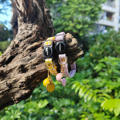 2 Pack Cotton Breakaway cat Collars with Bell,Safety Quick Release Pendant Cute Kitten Collar,Adjustable 20-30cm (Baby Pink+Lemon, 20-30cm)