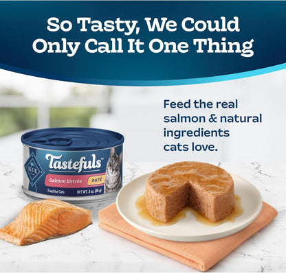 Blue Buffalo Tastefuls Wet Cat Food Paté, Made with Natural Ingredients | Salmon Entrée, 3-oz. Cans (24 Count)