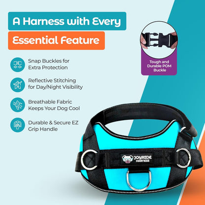 Joyride Basic Essential Dog Harness 1.0 - Small, Medium, Large Dogs, No-Pull Pet Vest with 3 Side Rings for Leash Placement, Adjustable for Training (Teal, XS)