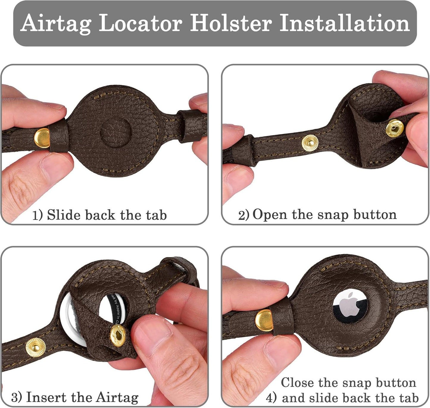 OOPSDOGGY Leather AirTag Cat Collar with Bell - Non Breakaway Kitten Collar with Apple Air Tag Holder - Lightweight GPS Pet Collars for Girl Boy Cats, Small Dogs, Puppies (Dark Brown)