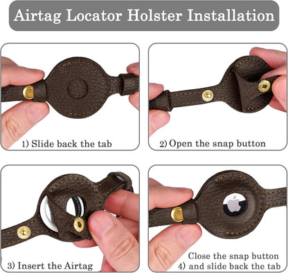 OOPSDOGGY Leather AirTag Cat Collar with Bell - Non Breakaway Kitten Collar with Apple Air Tag Holder - Lightweight GPS Pet Collars for Girl Boy Cats, Small Dogs, Puppies (Dark Brown)