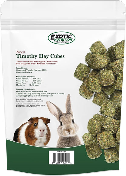 Timothy Hay Cubes 1 lb - 100% All Natural, High Fiber, Sun Cured Timothy Grass Food & Treat - Rabbits, Guinea Pigs, Chinchillas, Degus, Prairie Dogs, Tortoises, Hamsters, Gerbils, Rats & Small Pets