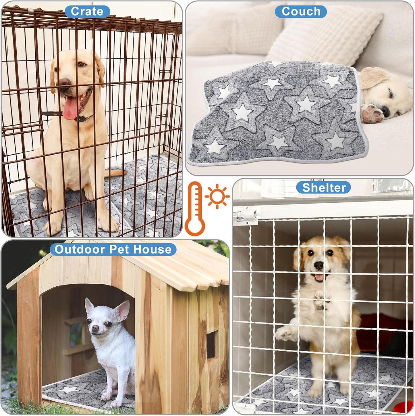 2 Pcs Large Self Warming Cat Pad Self Heating Cat Mat Bed Dog Crate Pet Blankets Thermal Heated Bed Mat for Outdoor Indoor Newborn Kittens Puppies Dog(Double Star,24 x 18)