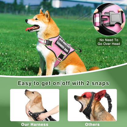 Service Dog Vest Harness and Leash Set+10 Patches,No Pull&Easy Walk Reflective Dog Harness with Soft Padded Handle for Training/Everyday,Fit Small/Medium/Large/Extra-Large Dogs(Pink S)