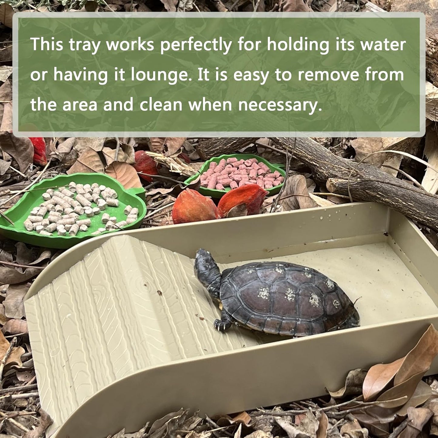 NGORAY Tortoise Feeding Dish with Ramp and Basking-Platform - Leaf Tortoise Water Food Bowls, Reptile Water Dish Amphibians Habitat, Reptile Water Bowl Fit for Amphibians with Forcep Cleaning Clip