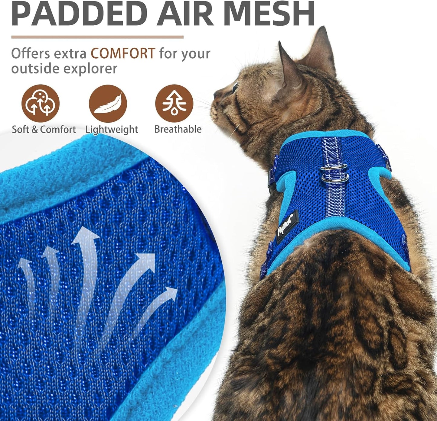PUPTECK Cat Harness and Leash Set Escape Proof, Reflective Adjustable Soft Mesh Kitten Vest Harness for Walking Travel, Navy Blue, M