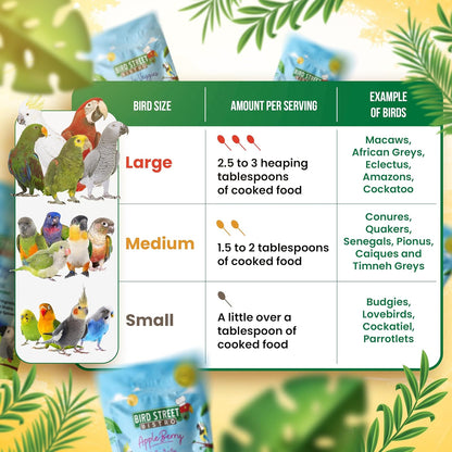 Bird Street Bistro Parrot Food for Parakeets & Cockatiels - Tropical - 18 oz - Cooks in 3-15 min, Natural & Organic Grains, Fruits & Vegetables - USA Made