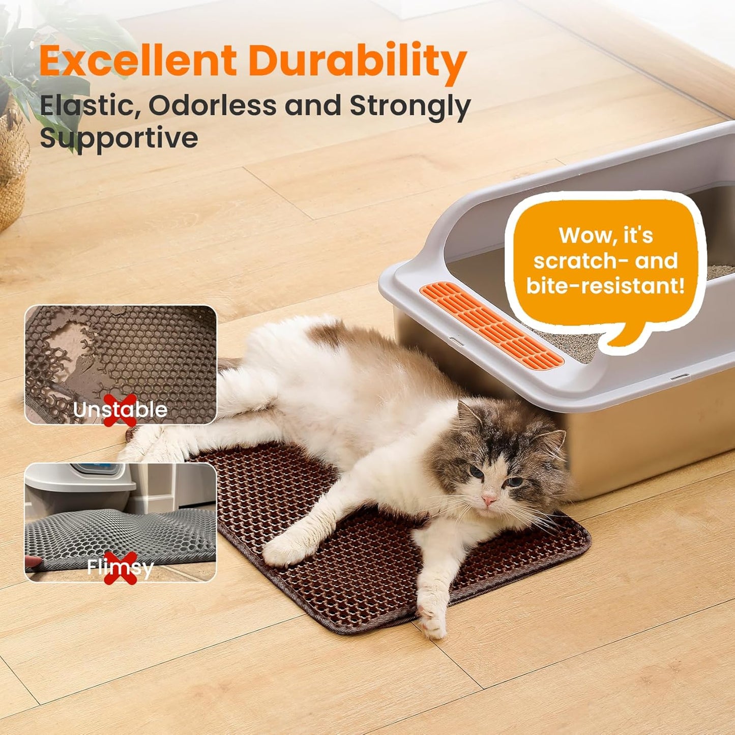 Small Cat Litter Mat, 20x14’’ Double Layer Honeycomb Cat Litter Box Mat, Non Slip Waterproof Urine Proof Litter Trapping Mat for Floor, Kitty Litter Pad, Indoor Pet Supplies, Brown
