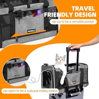 Cat Carrier Soft-Sided 18x11x11 Inch Travel Bag for Medium Cats Over 15lbs, Small Dog Carrier Crate Top Entry Breathable Mesh Puppy 12 Pounds, Pet Rabbit Carrying Cage Kennel Collapsible Grey