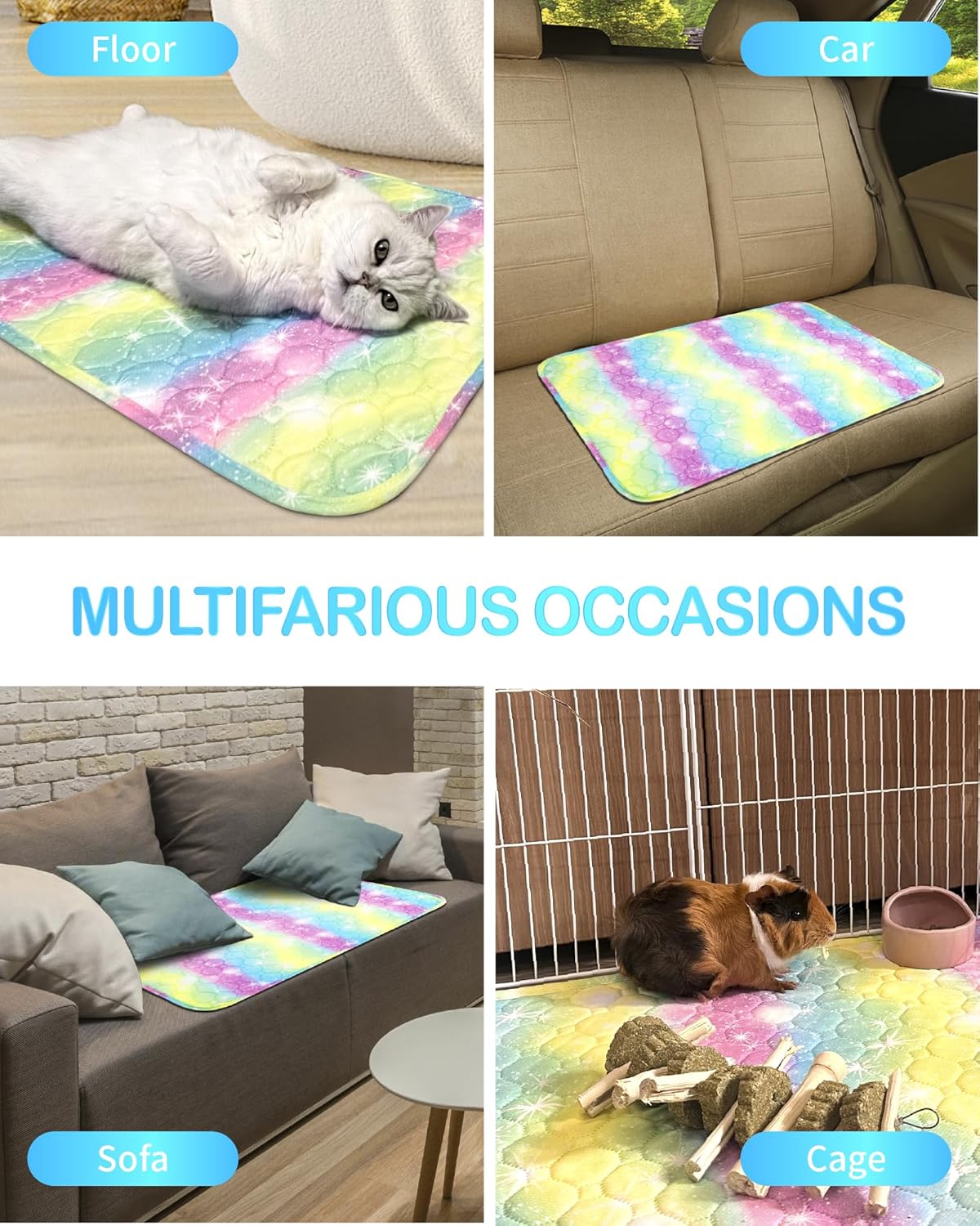 3 Pack 28” x 20” Rainbow Guinea Pig Cage Liners,Washable Guinea Pig Pee Pads,Guinea Pig Bedding for Rabbits Ferret Hamster Chinchilla Bunny Small Animals