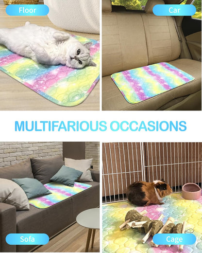 3 Pack 28” x 20” Rainbow Guinea Pig Cage Liners,Washable Guinea Pig Pee Pads,Guinea Pig Bedding for Rabbits Ferret Hamster Chinchilla Bunny Small Animals