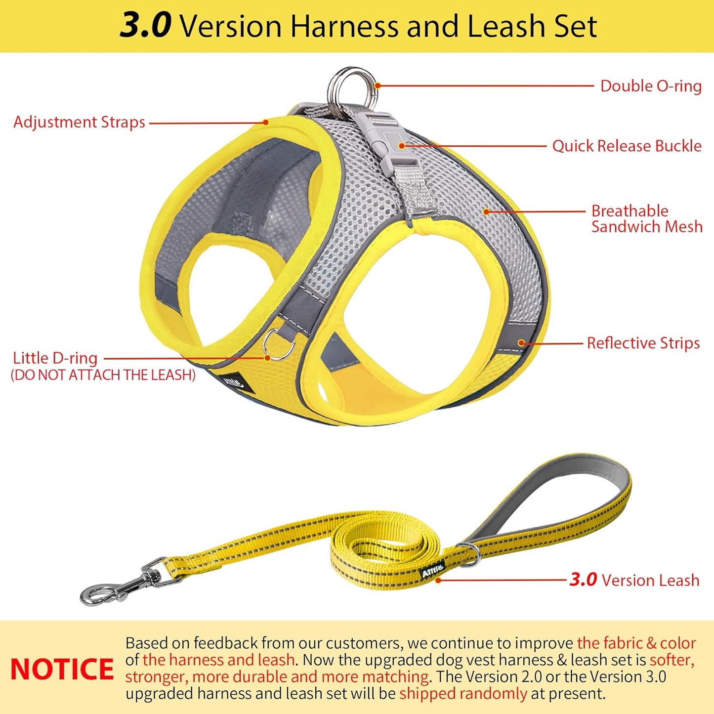 AIITLE Escape Proof Dog Harness - Step in Adjustable Puppy Vest No Choke Over with Breathable Mesh and Quick-Release Buckle for Summer- Outdoor Walking, Camping, Training for Medium Dogs Yellow XL