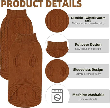 PUPTECK Winter Cat Sweater Coat - Soft Warm Cold Weather Clothes Knitwear for Kittens & Small Dogs Indoor Outdoor Wearing, Knitted Classic for Doggies Kitties Girls Boys, Brown, M