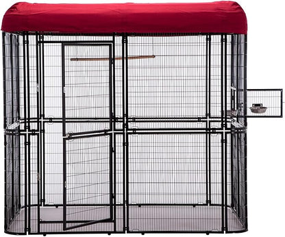 Large Black Walk in Bird Cage Parrot Macaw with Red Cover Top Parakeet Finch Budgie Lovebird Aviary Pet House Heavy Duty Big