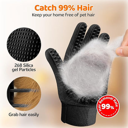 Pet Hair Remover Glove - Cat＆Dog Brush,Gentle Deshedding Efficient - Perfect for Dogs, Cats, Rabbits & Horses with Long/Short/Curly Hair,Includes Sprayer＆Waterless Shampoo(Right Hand, 1 Piece, Black)