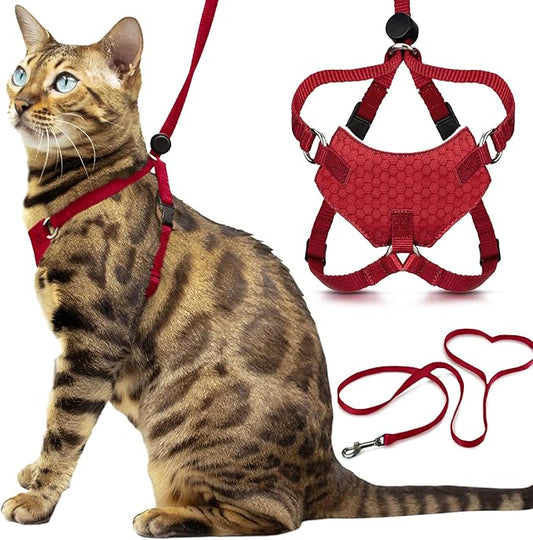 Houdini™ Escape Proof Cat Harness and Leash Set by OutdoorBengal – Red, Large Cat Harness for Walking Big Cats